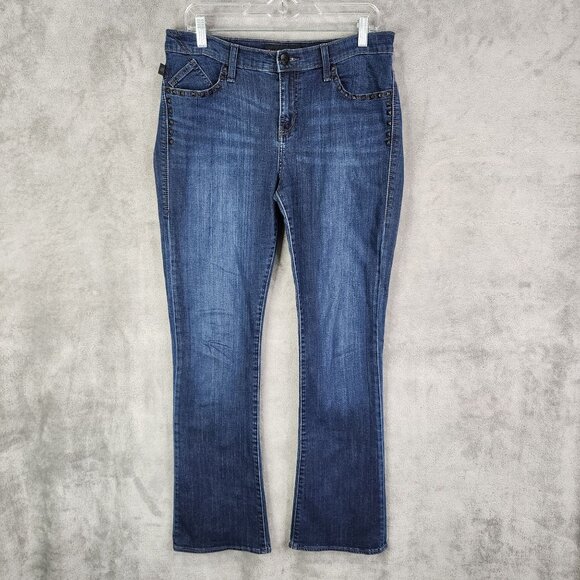 Womens Rock & Republic Blue Denim Jeans w/ Studded Pockets Mid Rise Size 12 - Picture 2 of 11